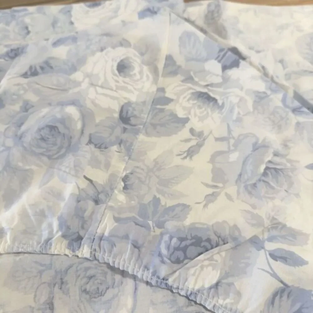 Rare Eileen West Martex Blue Peony Floral QUEEN Sheet Set‎ 4PC Eyelet Lace Trim